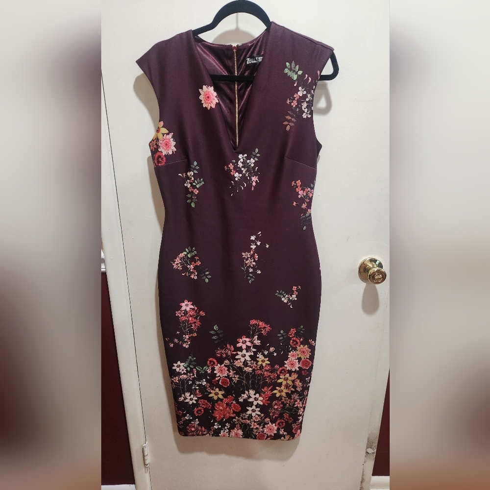 Burgundy Silk Dress with Flowers